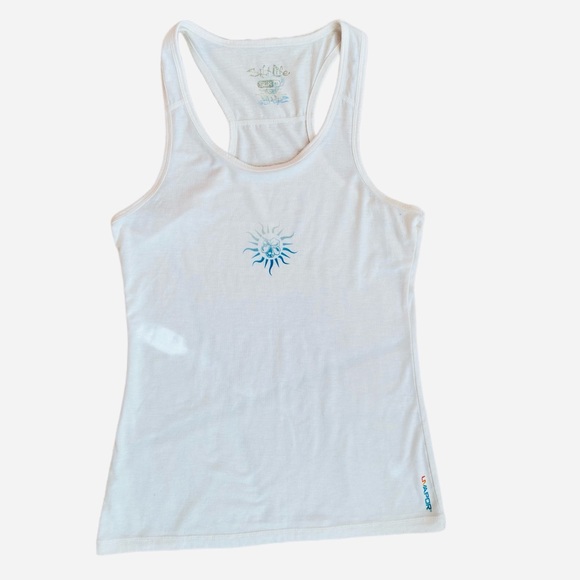Salt Life Tops - #91 SALT LIFE ~ Women’s White Tank Top with Signature Blue Sun Graphic Design